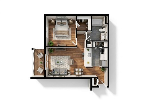 Floor plan for 1 bed, 1 bath, 523 sqft